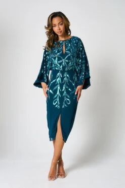 Beryl Deep Teal Sequin Midi Dress 13 Beryl Deep Teal Sequin Midi Dress -Frock And Frill US Beryl Deep Teal Sequin Midi Dress 7