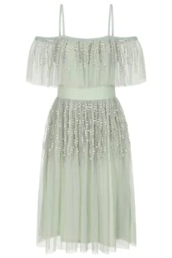 Betty Green Cold Shoulder Sequin Midi Dress