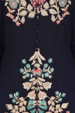 Briony Navy Embroidered Maxi Dress With Batwing Sleeves -Frock And Frill US Briony Navy Embroidered Maxi Dress 3