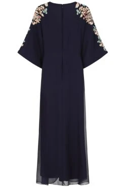 Briony Navy Embroidered Maxi Dress With Batwing Sleeves -Frock And Frill US Briony Navy Embroidered Maxi Dress 4