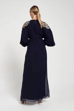 Briony Navy Embroidered Maxi Dress With Batwing Sleeves -Frock And Frill US Briony Navy Embroidered Maxi Dress 5