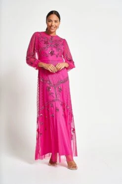 Calanthe Fuchsia Embellished Maxi Dress -Frock And Frill US Calanthe Fuchsia Embellished Maxi Dress 10