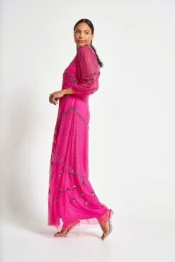 Calanthe Fuchsia Embellished Maxi Dress -Frock And Frill US Calanthe Fuchsia Embellished Maxi Dress 12