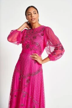 Calanthe Fuchsia Embellished Maxi Dress -Frock And Frill US Calanthe Fuchsia Embellished Maxi Dress 15