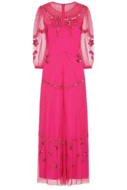 Calanthe Fuchsia Embellished Maxi Dress -Frock And Frill US Calanthe Fuchsia Embellished Maxi Dress 3