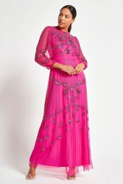 Calanthe Fuchsia Embellished Maxi Dress