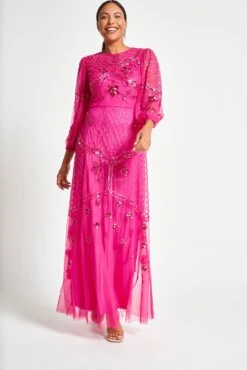 Calanthe Fuchsia Embellished Maxi Dress -Frock And Frill US Calanthe Fuchsia Embellished Maxi Dress 9