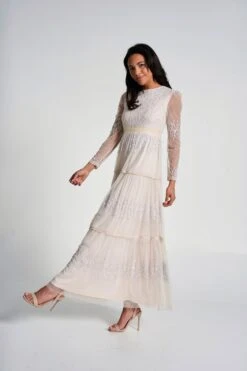Calla Embroidered Maxi Dress -Frock And Frill US Calla Nude Embroidered Maxi Dress 8