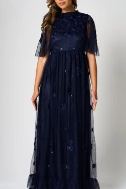 Callie Navy Floral Embroidered Maxi Dress -Frock And Frill US Callie Navy Floral Embroidered Maxi Dress 1