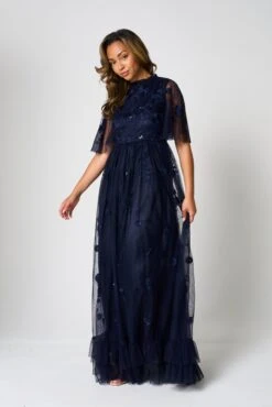 Callie Navy Floral Embroidered Maxi Dress -Frock And Frill US Callie Navy Floral Embroidered Maxi Dress 6