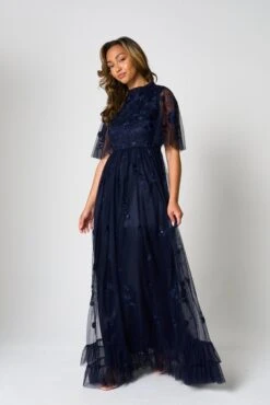 Callie Navy Floral Embroidered Maxi Dress -Frock And Frill US Callie Navy Floral Embroidered Maxi Dress 7