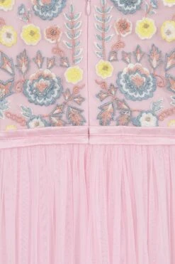 Camelia Pink Floral Embroidered Maxi Dress -Frock And Frill US Camelia Pink Floral Embroidered Maxi dress 1