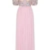 Camelia Pink Floral Embroidered Maxi Dress