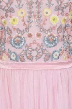 Camelia Pink Floral Embroidered Maxi Dress -Frock And Frill US Camelia Pink Floral Embroidered Maxi dress 3