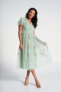 Carissa Green Floral Embellished Midi Dress -Frock And Frill US Carissa Green Embellished Midi Dress 1