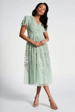 Carissa Green Floral Embellished Midi Dress