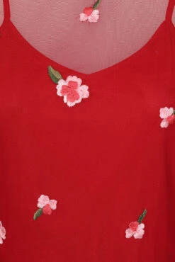 Carys Red Floral Embroidered Midi Dress -Frock And Frill US Carys Red Floral Embroidered Midi Dress 11