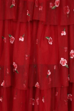 Carys Red Floral Embroidered Midi Dress -Frock And Frill US Carys Red Floral Embroidered Midi Dress 9