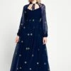 Cassia Navy Floral Embroidered Maxi Dress