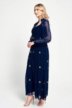 Cassia Navy Floral Embroidered Maxi Dress -Frock And Frill US Cassia Navy Floral Embroidered Maxi Dress 4