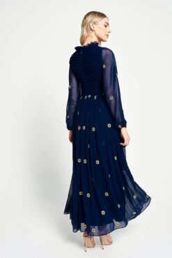 Cassia Navy Floral Embroidered Maxi Dress -Frock And Frill US Cassia Navy Floral Embroidered Maxi Dress 5