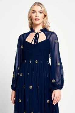 Cassia Navy Floral Embroidered Maxi Dress -Frock And Frill US Cassia Navy Floral Embroidered Maxi Dress 7