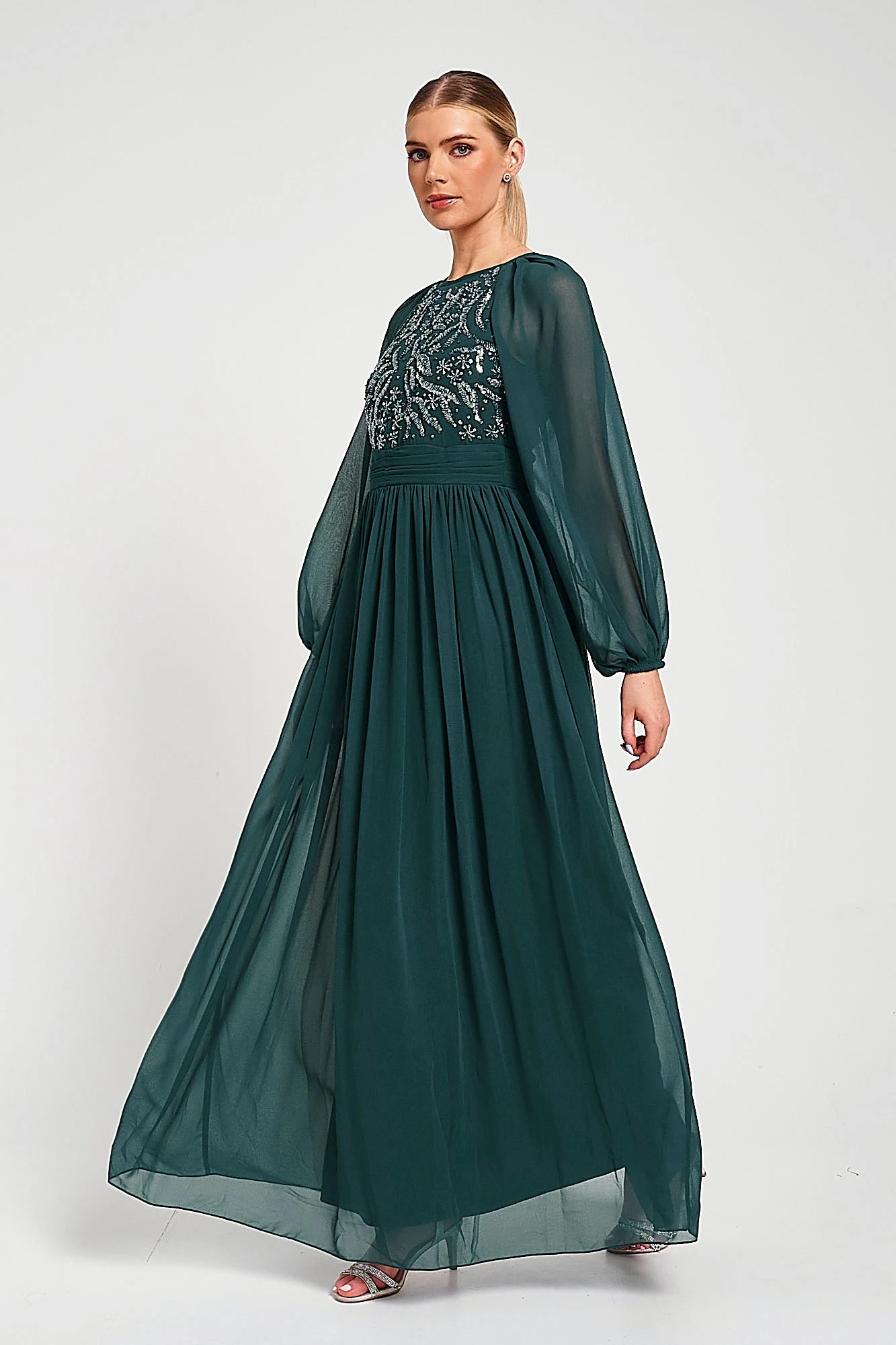 Celyn Green Embellished Maxi Dress