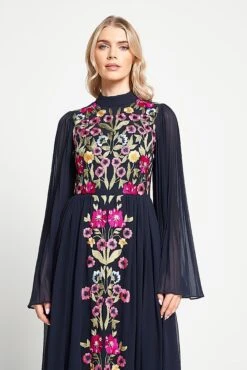 Cerelia Navy Floral Embroidered Midi Dress -Frock And Frill US Cerelia Navy Floral Midi Dress 11