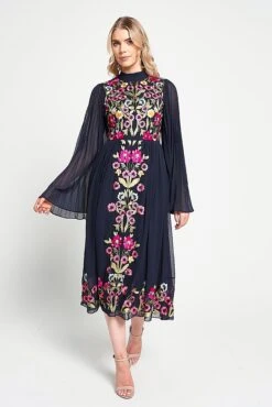 Cerelia Navy Floral Embroidered Midi Dress -Frock And Frill US Cerelia Navy Floral Midi Dress 1 552c0c96 28bd 436f b760 3e95b68bd5ae