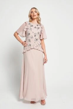 Chloe Blush Floral Embellished Maxi Dress -Frock And Frill US Chloe Blush Floral Embellised Maxi Dress 5