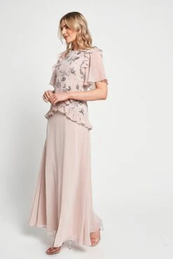 Chloe Blush Floral Embellished Maxi Dress -Frock And Frill US Chloe Blush Floral Embellised Maxi Dress 7