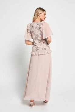 Chloe Blush Floral Embellished Maxi Dress -Frock And Frill US Chloe Blush Floral Embellised Maxi Dress 8