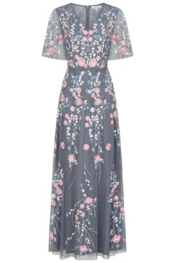 Frock And Frill US -Frock And Frill US Chrisanta Charcoal Floral Embroidered Maxi Dress 2