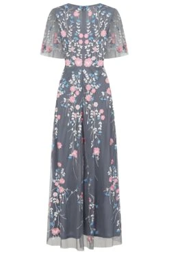 Crisanta Charcoal Floral Embroidered Maxi Dress -Frock And Frill US Chrisanta Charcoal Floral Embroidered Maxi Dress 4