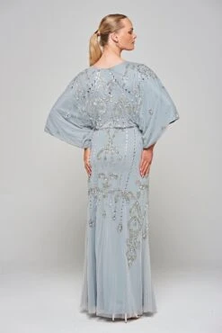 Christine Light Grey Embellished Maxi Dress With Batwing Sleeves -Frock And Frill US Christine Light Grey Embellished Maxi Dress 1