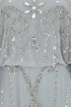 Christine Light Grey Embellished Maxi Dress With Batwing Sleeves -Frock And Frill US Christine Light Grey Embellished Maxi Dress 13