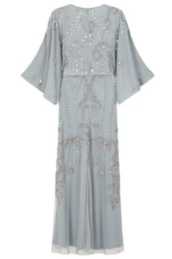Christine Light Grey Embellished Maxi Dress With Batwing Sleeves -Frock And Frill US Christine Light Grey Embellished Maxi Dress 14