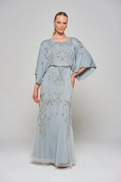 Christine Light Grey Embellished Maxi Dress With Batwing Sleeves -Frock And Frill US Christine Light Grey Embellished Maxi Dress 2