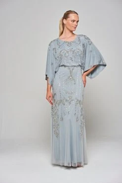 Christine Light Grey Embellished Maxi Dress With Batwing Sleeves -Frock And Frill US Christine Light Grey Embellished Maxi Dress 3