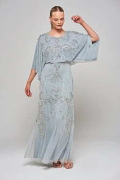 Christine Light Grey Embellished Maxi Dress With Batwing Sleeves -Frock And Frill US Christine Light Grey Embellished Maxi Dress 6
