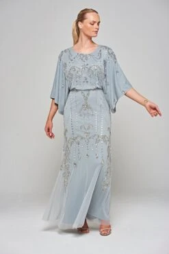 Christine Light Grey Embellished Maxi Dress With Batwing Sleeves -Frock And Frill US Christine Light Grey Embellished Maxi Dress 8