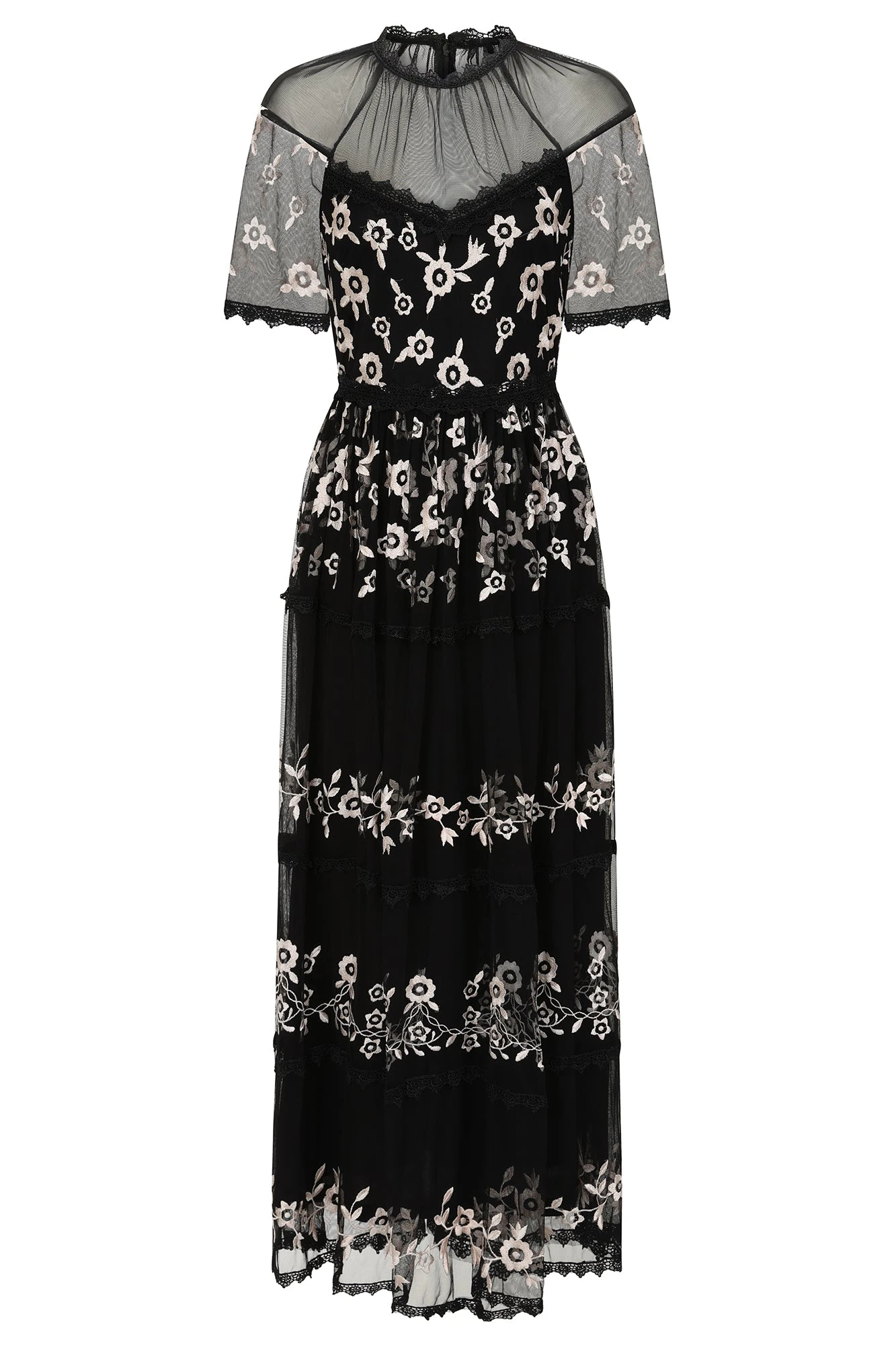 Cicely Black Floral Embroidered Midaxi Dress - Image 2