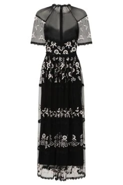 Cicely Black Floral Embroidered Midaxi Dress -Frock And Frill US Cicely Black Floral Embroidered Midi Dress 4