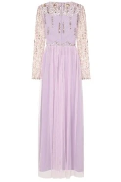 Clara Lilac Sequin Bodice Maxi Dress -Frock And Frill US Clara Lilac Embellished Maxi Dress 4