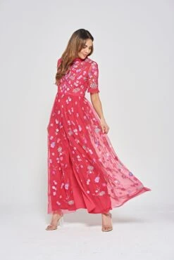 Coraline Crimson Floral Embroidered Maxi Dress -Frock And Frill US Coraline Floral Embroidered Maxi Dress 3