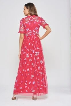 Coraline Crimson Floral Embroidered Maxi Dress -Frock And Frill US Coraline Floral Embroidered Maxi Dress 6