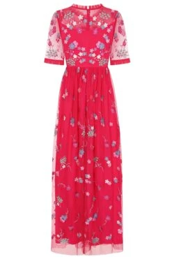 Coraline Crimson Floral Embroidered Maxi Dress -Frock And Frill US Coraline Floral Embroidered Maxi Dress 9