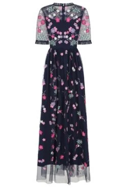 Coraline Navy Floral Embroidered Maxi Dress -Frock And Frill US Coraline Navy Floral Embroidered Maxi Dress 4