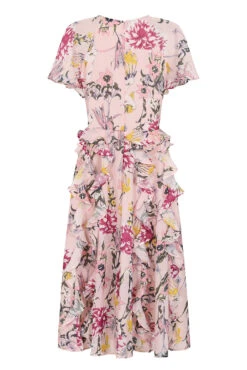 Corinna Pink Floral Print Midi Dress -Frock And Frill US Corinna Pink Floral Print Midi Dress 1