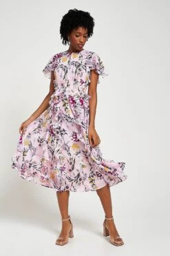 Corinna Pink Floral Print Midi Dress -Frock And Frill US Corinna Pink Floral Print Midi Dress 11